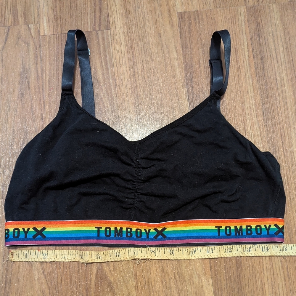 TOMBOYX Black Bralette with Rainbow Logo Band